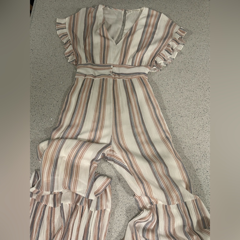 Anthropologie Storia Multicolor Striped Romper Jumpsuit Ruffles Small